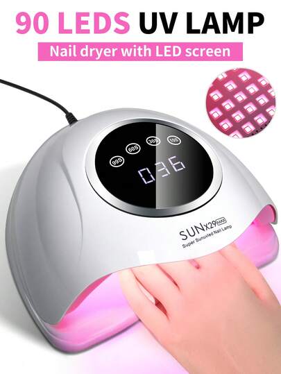 LIMEGIRL 极简主义90珠UV LED美甲灯烘干机，专业美甲烘干灯，带可拆卸底座，指甲油烘干机，四档定时记忆功能，适用于固化所有凝胶指甲油，白色