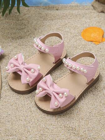 صنادل مسطحة جميلة للبنات، صنادل بو للمدارس الابتدائية مزينة بفيونكة وخرز، صنادل كاجوال للخارج/المدرسة، موصى بها للعطلات