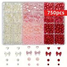 Yiwu Qiyou Accessories Co., LTD 750颗白色心形蝴蝶结亚克力珠，尺寸6-20mm，适用于DIY珠宝手链、手机吊坠和工艺装饰 - 粉色 - 查看 2