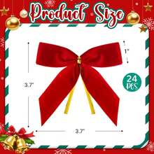 Mauproy 24 Pcs Pink Velvet Bows For Christmas Tree, 3.7" X 3.7" Pre-Made Small Bows Drations With Twist Ties For Xmas Trees, Wreaths, Gift Wrappings, Crafts - Màu đỏ - Xem 2
