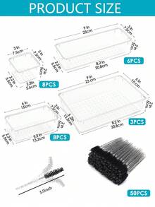 25 PCS Clear Plastic Drawer Organizers &50pcs Crystal Eyelash Brush Set, 4-Size Versatile Bathroom And Vanity Drawer Organizer Trays, Storage Bins For Makeup, Bedroom, Kitchen Gadgets Utensils And Office Mascara Wands Applicator Eyebrow Wands Makeup Brush Kits Eyelash Extension Tools - 無色 - 查看 3