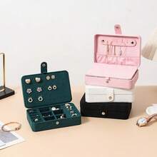 صندوق مجوهرات مخملي متعدد الوظائف ذو طبقتين بمقاس 16*11*5 سم، منظم تخزين المجوهرات مع حامل الأقراط، هدية مثالية لعيد الحب وبداية العام الدراسي - متعدد الألوان - مشاهدة 7