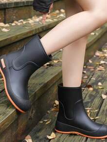 1 Pair Women's Short Rain Boots, Outdoor Work Fashion Shoes, Anti-Slip And Durable Rain Boots - Brown Base Black - View 7