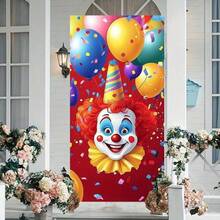 2D Flat VDoor Flag 1 Pc 2D Carnival Of Clowns Door Flag - Durable Polyester, No Power Required, Ideal For Indoor/Outdoor Spring/Summer Celebrations, Parties And Events, Party Decorations, Optimistic Design, Vibrant Printing - 1PCS - View 9