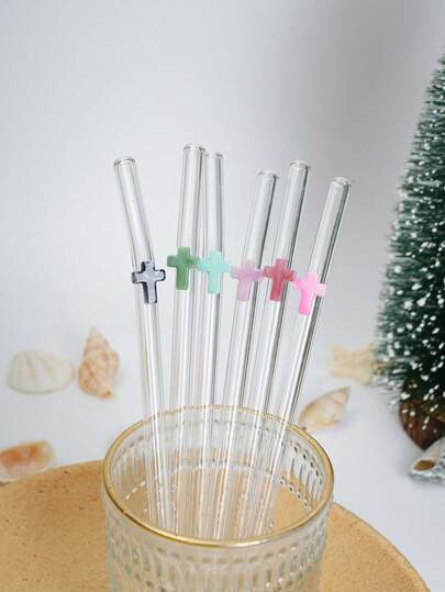 2 piezas Pajitas de vidrio de colores para fiesta, pajitas decorativas curvas adecuadas para bubble tea/café/bebidas frías. Ambientador de fiesta con tema de Pascua, regalo creativo de vuelta al colegio, regalo ideal para amigos y familia. Igual que el tema de Pascua en restaurantes, artículo para cafeterías, bares y reuniones al aire libre.