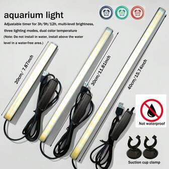3h/9h/12h Timer, Aquarium Fish Tank Light, Non-Waterproof, Dual Color Temperature, Suitable For Indoor Aquarium Lighting, Amphibious Animal & Plant Lighting (Lizard, Fish, Chameleon, Turtle)