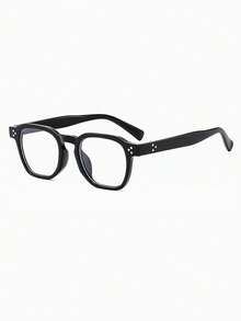1 Pair Men's Black Square PC Frame Plain Simple Personalized Rivet Retro Non-Prescription Glasses - Black - View 3
