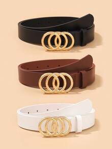 2pcs/Set Women's Fashionable Three Rings Buckle Belt With Popular Decor, Fit For Daily Use Halloween Summer, School Fall, Autumn, Halloween - Multicolor - View 10