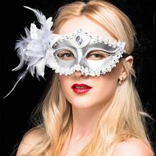 Masquerade Mask For Women, Black Venetian Masks Flower Lace Elegant Mardi Gras, Party Costume Accessories - Bạc - Xem 6