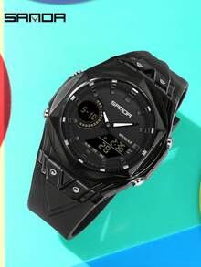 Đồng hồ nam SANDA 6283 thời trang, máy quartz, màn hình kép, đèn nền ban đêm, báo thức, chống sốc, đồng hồ thể thao kỹ thuật số. - màu đen - Xem 4