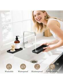 黑色硅胶台面托盘，浴室、厨房或梳妆台收纳架 - 可放置肥皂瓶、蜡烛、香水、珠宝、钥匙 - 现代、防滑、防碎 - 彩色 - 查看 11