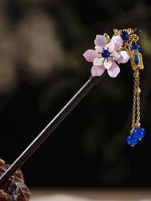 复古花朵流苏发簪，中式木质发簪，适合女性户外、旅行、摄影、度假、圣诞节、节日礼物、头部饰品、女士发饰 - 彩色 - 查看 12