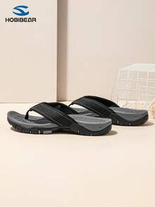 HOBIBEAR 1 Pair Men's Lightweight Casual Slippers, Breathable Indoor Flip Flops, Outdoor Beach Sandals - Black and Gray - View 3
