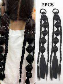 2 Pcs 18-Inch Handmade Fishbone Braid Ponytail With Elastic Bands, Suitable For Women - Multicolor - View 16