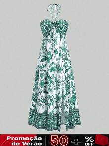 SARA Women's Long Printed Cami Dress - 綠色 - 查看 1