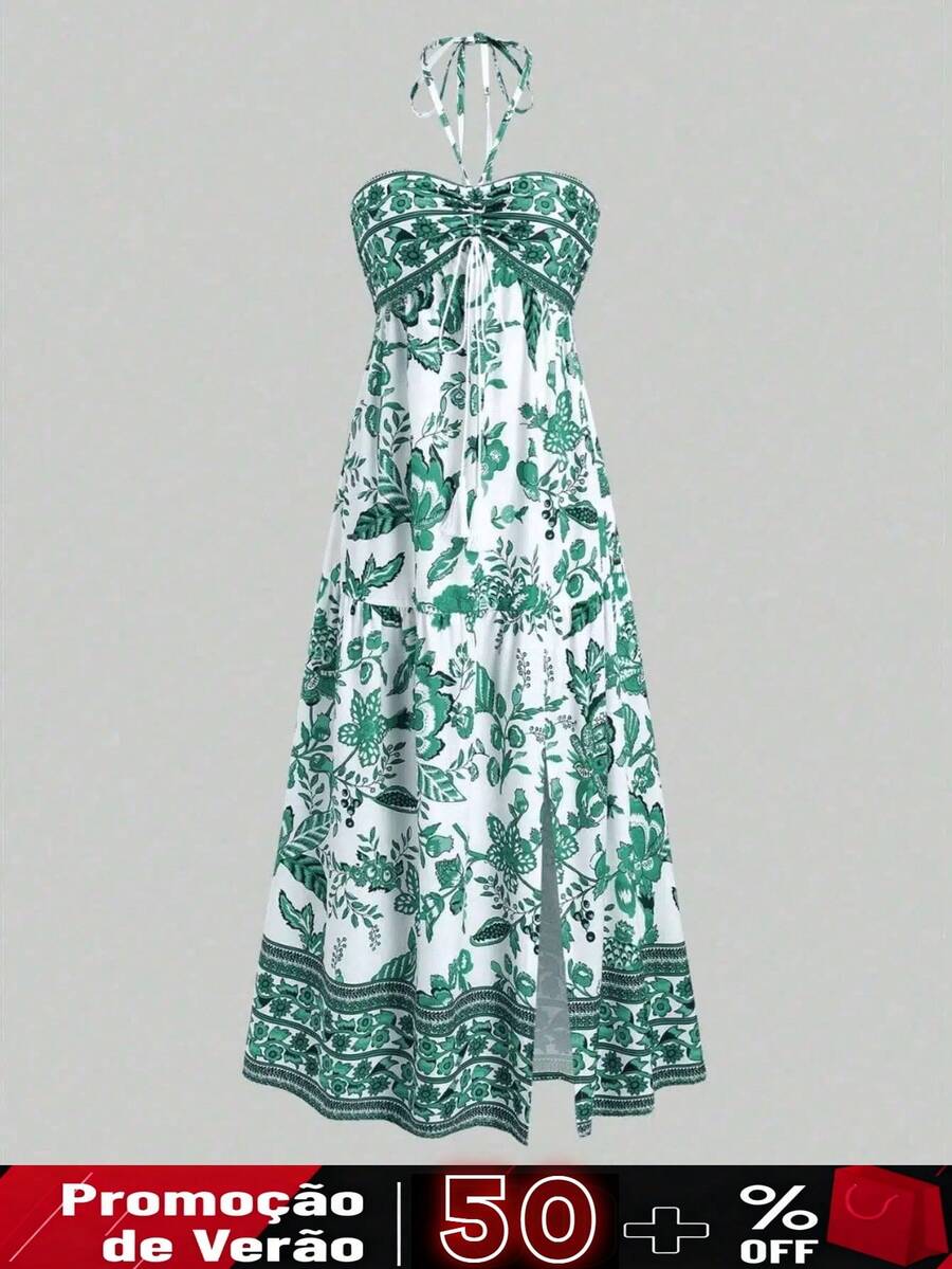 SARA Women's Long Printed Cami Dress - 綠色 - 查看 1