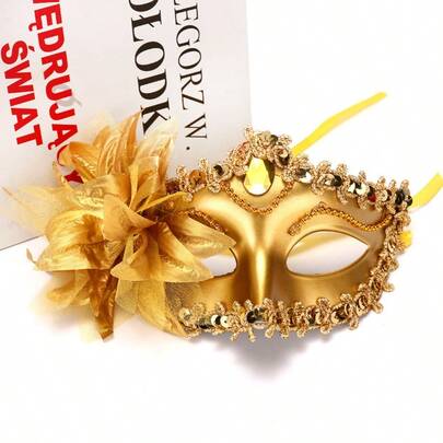 Masquerade Mask For Women, Black Venetian Masks Flower Lace Elegant Mardi Gras, Party Costume Accessories
