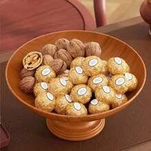 Wooden Grain High Foot Snack & Fruit Plate, Home Living Room Housewarming Dessert, Cake, Nuts Tray - Multicolor - View 4