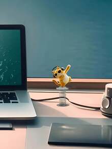 1pc Acrylic Dancing Cat With Headphones Car Dashboard Accessory - Cute 2D Spring Statue, Perfect For Vehicle Interior Decoration And Holiday Party Gifts - Multicolor - View 7