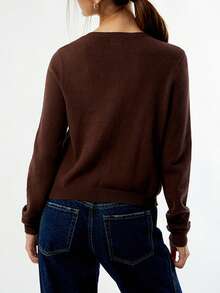 Womens Cardigan Sweaters Round Neck Long Sleeve Lightweight Button Down Sweater 2026 Spring Knit Tops - Dark Brown - View 6