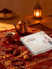 20pcs Ramadan Disposable Paper Napkins, Eid Celebration Party Napkins, Ramadan Exclusive Disposable Napkins, Arabic Festival Decorations, Queuing Party Decorative Napkins, Elegant Disposable Party Napkins, Mawlid Cartoon Task Decorations, Mawlid Drum Celebration, Lantern Decorations - Multicolor - View 4