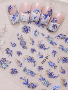 2片青铜色和紫色花朵美甲贴纸，渐变紫蓝色花瓣和金色边缘自粘美甲贴花，优雅花卉美甲沙龙DIY装饰，适合女孩指甲 - 彩色 - 查看 6