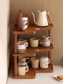 1 Multifunctional Corner Shelf, Bamboo Bathroom Rack, Freestanding Desktop Storage Cabinet, Toner And Cosmetics Organizer, Desktop Stationery Office Organizer, Stylish Decor Piece. Ideal For Dorm Rooms, Homes, Schools, Offices, And Other Desktop Organization Needs. Kitchen Countertop Organizer, Coffee Station, Kitchen Storage Rack, Coffee Station Organizer. - Brown - View 3