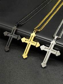 Simple Cross Pendant Necklace For Men Stainless Steel Gold/Silver/Black Christian Cruz Chain Jewelry For Men And Women Fashion Accessories For Couples Holiday Gifts - Necklace - View 7