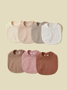 7pcs Baby Bibs, 100% Cotton Soft Gauze, Drool Bib, Adjustable Snap Button,Essential Items For Baby Growth - Multicolor - View 7