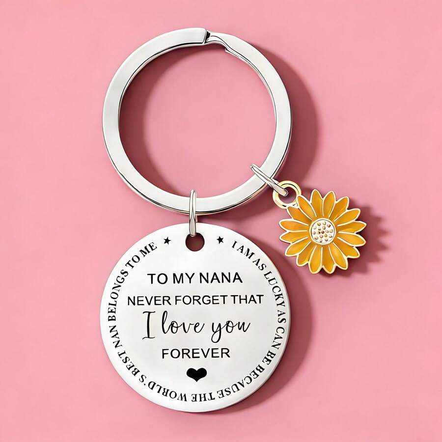 1pc "To My Nana" Keychain, Stainless Steel Engraved Gift For Grandmother, Mother's Day, Christmas, Family Gathering - Multicolor - View 1
