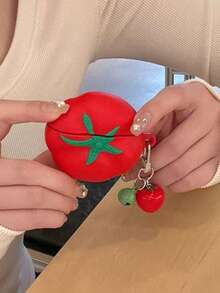 1个3D逼真番茄造型保护套，兼容苹果第四代蓝牙无线耳机，1/2/3代硅胶软壳，Pro第三代，女士新款设计（不含耳机） - 紅色 - 查看 3