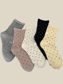 2/5/10 Pairs Korean Style Polka Dot Cuffed Women Crew Socks - Multicolor - View 2
