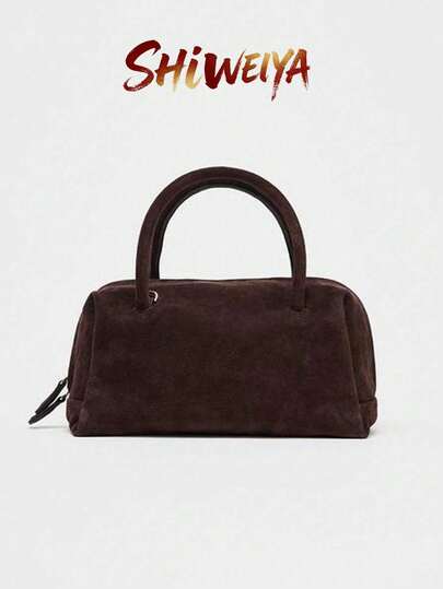 女士绒面保龄球包、波士顿手提包、手提单肩包、旅行大学工作手提包