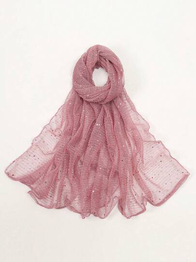 1pc Women's Lightweight Solid Color Sequin Scarf, Headscarf, Middle Eastern Hijab, Decorative Shawl, Sunscreen Wrap, Suitable For Daily Use