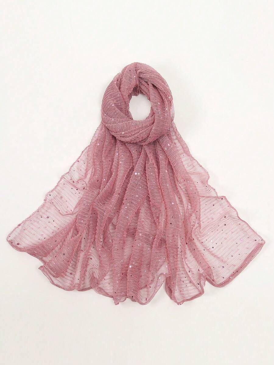 1件装女士轻薄纯色亮片围巾、头巾、中东头巾、装饰披肩、防晒围巾，适合日常使用 - 淡粉 - 查看 1
