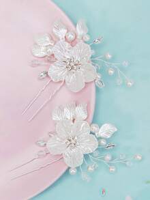 2pcs/Set Acrylic Flower Crystal Plum Blossom Hairpin Bridal Wedding Hair Accessories Valentine's Day Accessories - Silver - View 5