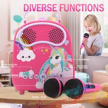 Karaoke Machine - 2 Microphones Karaoke For Singing, Karaoke Speaker With Voice Changer For Christmas Holiday Birthday New Year Gift Gift With Carton Pic Christmas For Girls 4, 5, 6, 7, 8+ Years Old Toddler Teens - PINK - Red Violet - View 8