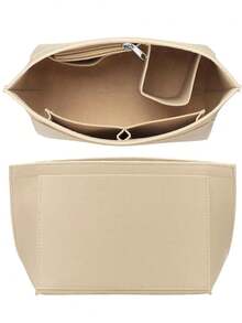 Felt Bag Liner With Zipper For Le L Tote And M Handbag, Long Champ Bag Organizer Insert With Cup Holder, Women Purse Shaper With 8 Compartments - Apricot - View 4