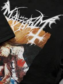 Basic Unisex T-Shirt, Mayhem Black Metal Band, Black Color, Streetwear, 100% Cotton, Underground Band Print - 黑色 - 查看 2