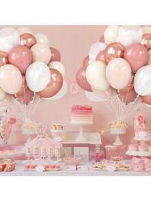35 piezas de globos de látex en colores rosa dorado, rosa, beige y blanco con acabados brillantes y metálicos. Son adecuados para cumpleaños, bodas, compromisos, despedidas de soltera, eventos de revelación de género y baby showers. Estos globos se pueden usar para decoraciones de fiestas DIY o como accesorios para fondos fotográficos. - Retro rosa y blanco - Ver 5