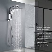 Twin Shower Head Rail Set Square Gooseneck Shower Arm 8" Rain Shower Head 3-Mode Handheld Brass 2 In 1 Diverter Chrome - Chrome - View 8