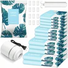 PZW-Bolsas de Almacenamiento de Vacío 12 Pcs Bolsas al Vacio Ropa para Viaje Reutilizables Bolsas de Compresión con Bomba Vacio Eléctrica Ahorro Espacio para Guardar Cobijas Edredones8766 - Hojasdemonstera12unidades - Ver 2