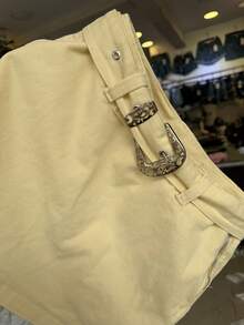 Denim Shorts/Denim Skirt Shorts - 淡黃色 - 查看 4