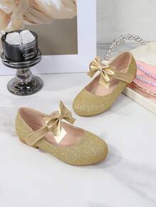 New Spring/Summer Bowknot Princess Shoes, Cute Mary Jane Shoes, Sparkling Hook And Loop Ballet Shoes For Women - Gold - View 6