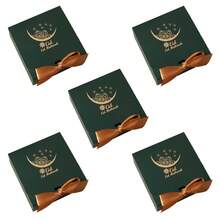 5pcs Eid Al-Fitr Mubarak Decorative Gift Box With Gold Stamping Star Moon Design - Luxury Paper Gift Box With Bow For Eid Mubarak Islamic Holiday Gifting, Family Celebrations And Event Decoration