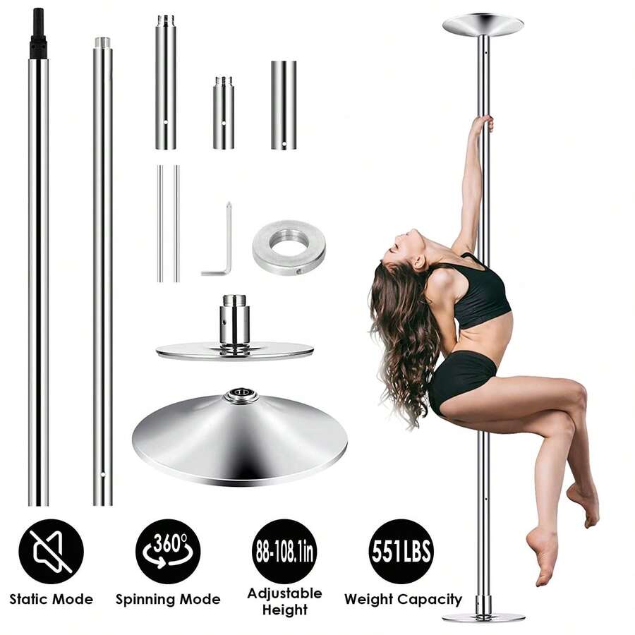 Stripper Dance Pole 45mm Spinning Static Dancing Pole With 88-108.1in Adjustable Height 551LBS Weight Capacity For Fitness Exercise Party Home Club Gym