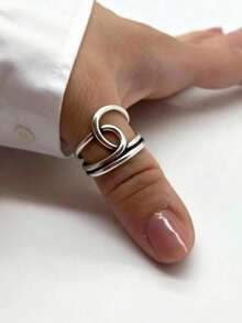 1pc Vintage Royal Style Thumb Knitted Multi-Layer Open Ring, Thick Adjustable Ring, Rugged Bohemian Elegant Ring, Women's Jewelry For All Seasons, Gift For Her - Silver 2 - View 2