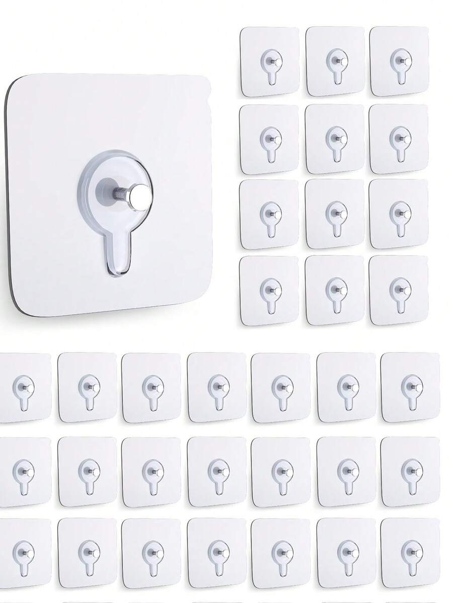 50pcs/Pack Strong Self-Adhesive Wall Hooks With Transparent Screw Fasteners, Suitable For Bathroom, Kitchen Walls, Ceilings, 16mm Length