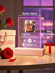 1pc Custom Music LED Night Light, Custom LED Music Plaque, Personalized Led Lamp With Picture And Wooden Base, Personalized Song Acrylic Plaque, Custom Picture Song Lamp, Music Photo Plaque Gift, Light Up Music Plaque, Valentines Gift, Couple Gift, First Wedding Anniversary Gift - Classic - Base B (Seven Color Light) - View 9