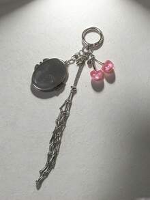 1pc Elegant Valentine's Day/Birthday Gift Silver Lipstick Net Keychain, Y2K Bag Charm Fashion Lipstick Hand Cream Chain Pendant, Heart Mirror Bow Cherry Keychain Car Key Chain - Silver - View 12